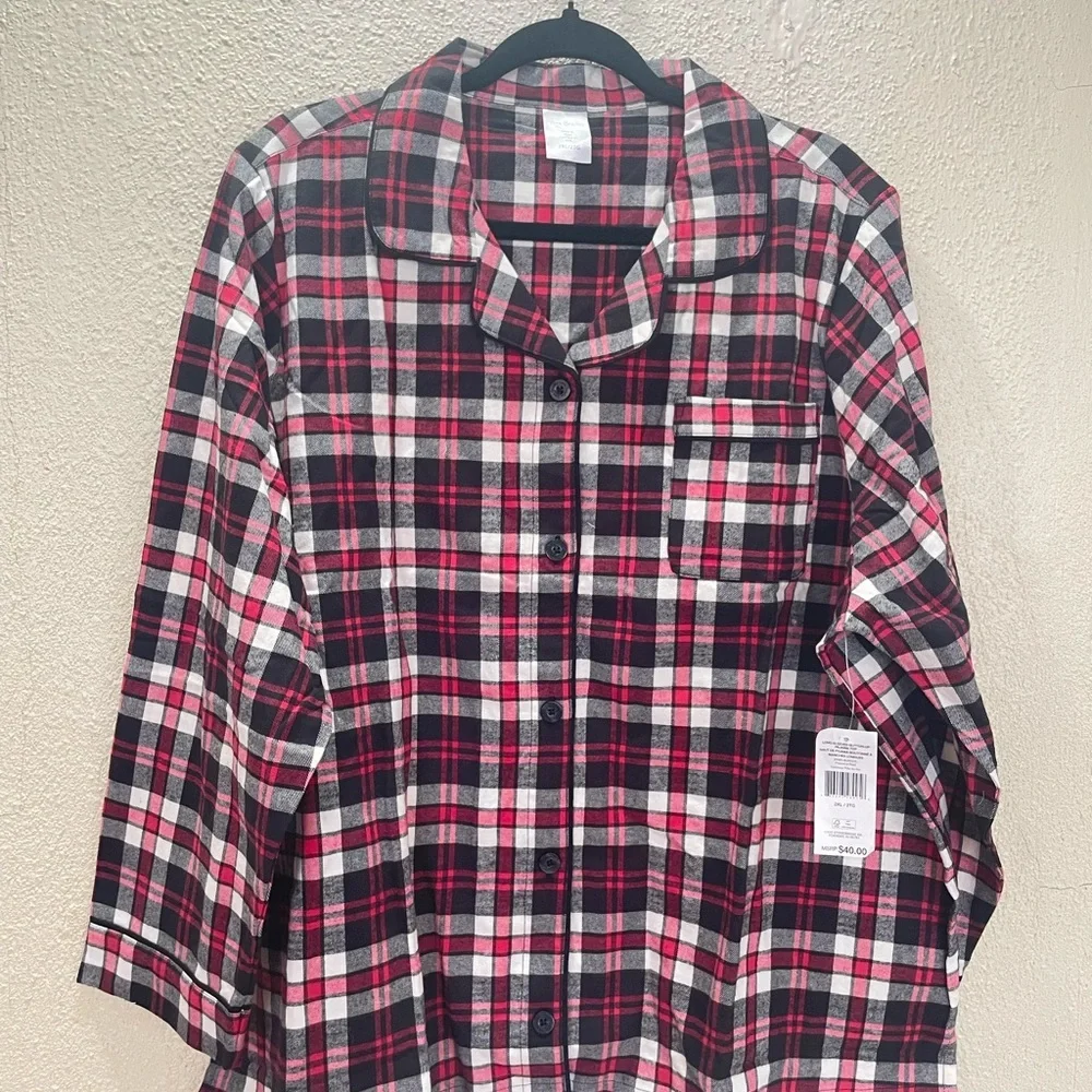 Vera Bradley Button Up Flannel Cotton Pajama‎ Top Plus Size 2x NWT